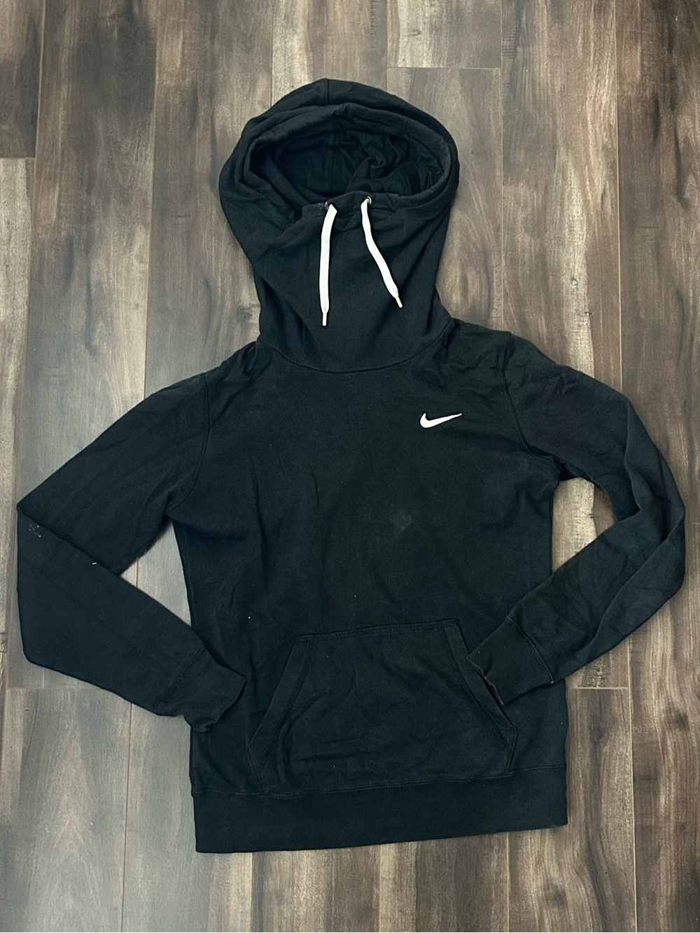 Nike Women's Black Cowl Neck Pullover Hoodie with White Drawstrings
